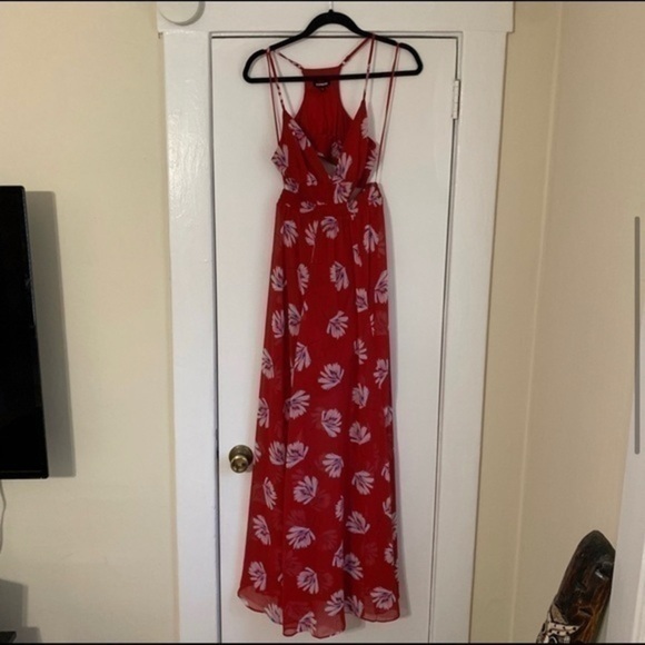 Express Red Cut-Out Elastic Waist Maxi Dress XS - Picture 4 of 8